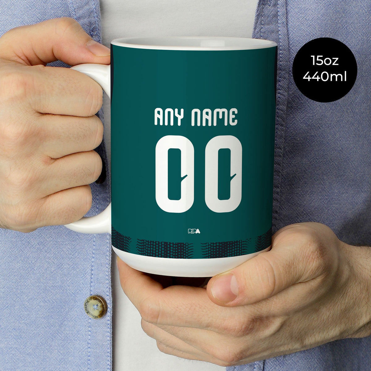 Mug with the Emelec 2026 Third football shirt design by RIPA Football