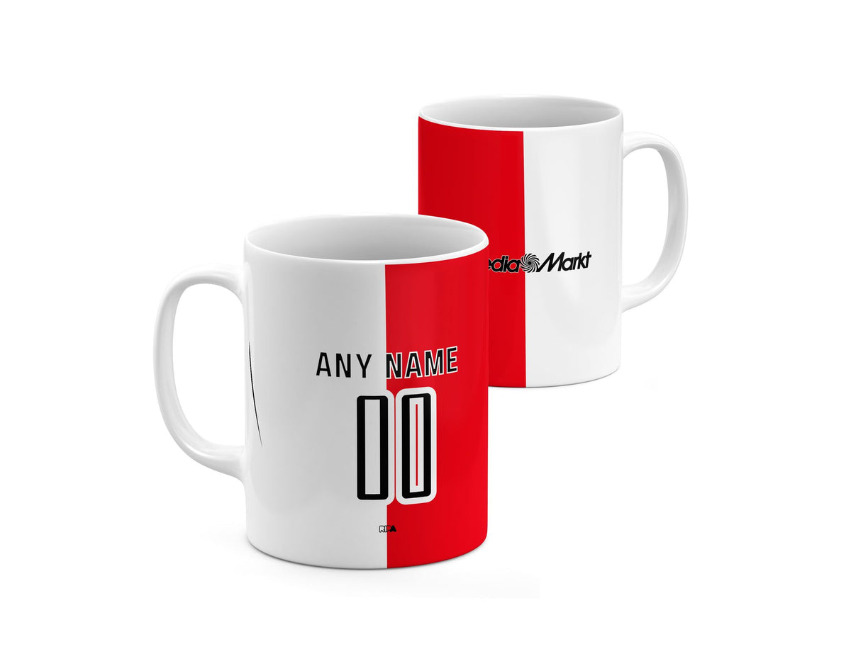Mug with the Feyenoord Rotterdam 2026-27 Home football shirt design by RIPA Football