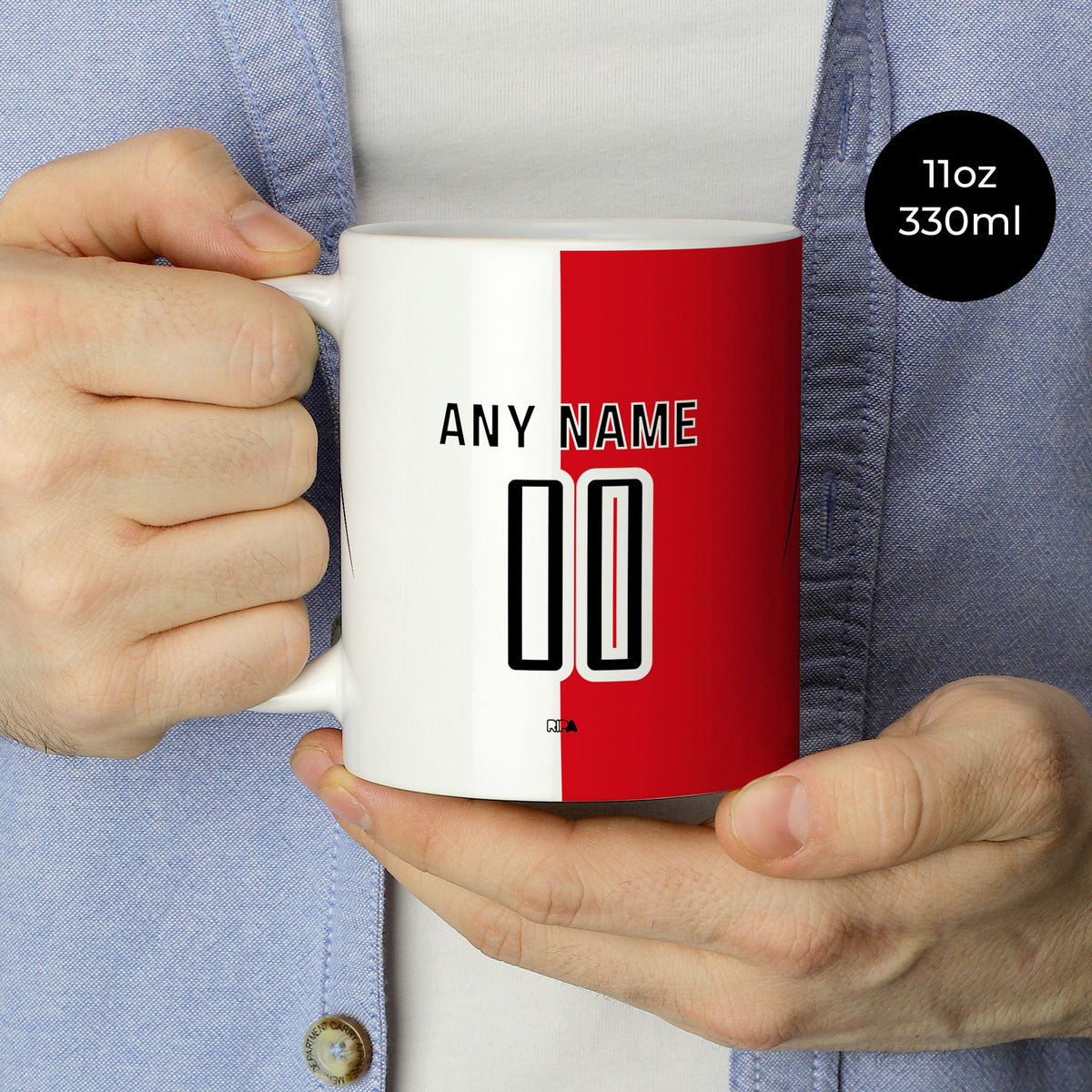 Mug with the Feyenoord Rotterdam 2026-27 Home football shirt design by RIPA Football