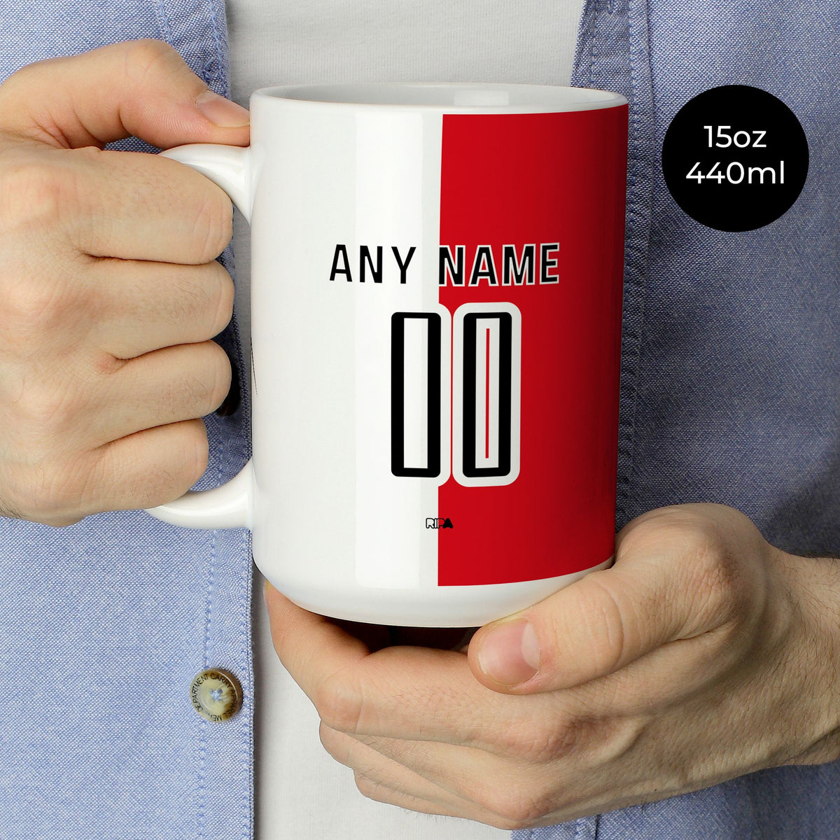 Mug with the Feyenoord Rotterdam 2026-27 Home football shirt design by RIPA Football