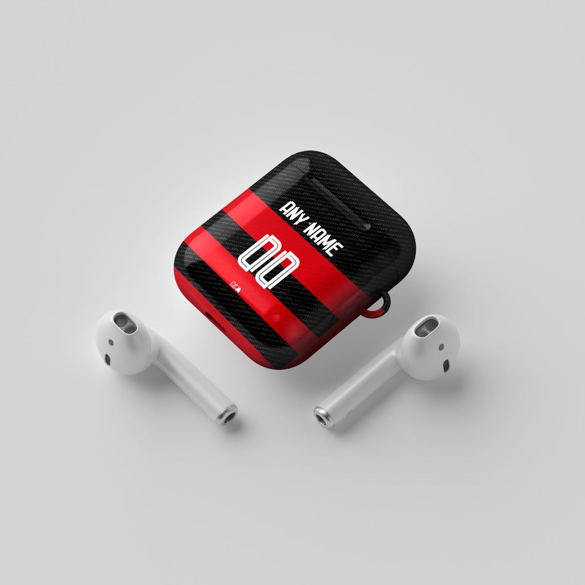 AirPods case with the Flamengo 2024 Home football shirt design by RIPA Football