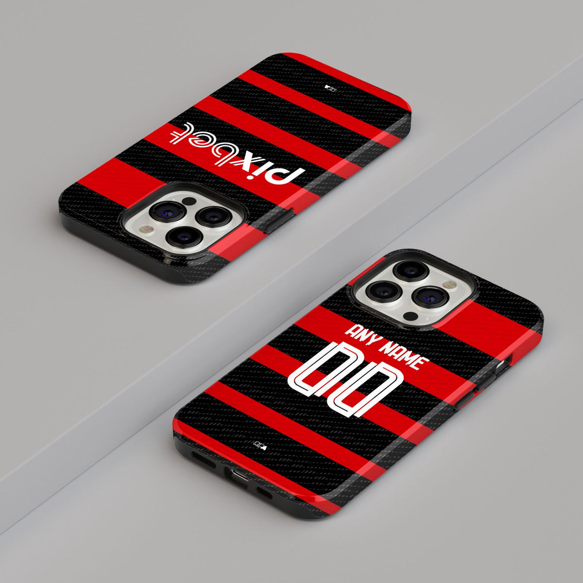 Phone case with the Flamengo 2024 Home football shirt design by RIPA Football