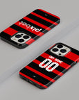 Phone case with the Flamengo 2024 Home football shirt design by RIPA Football