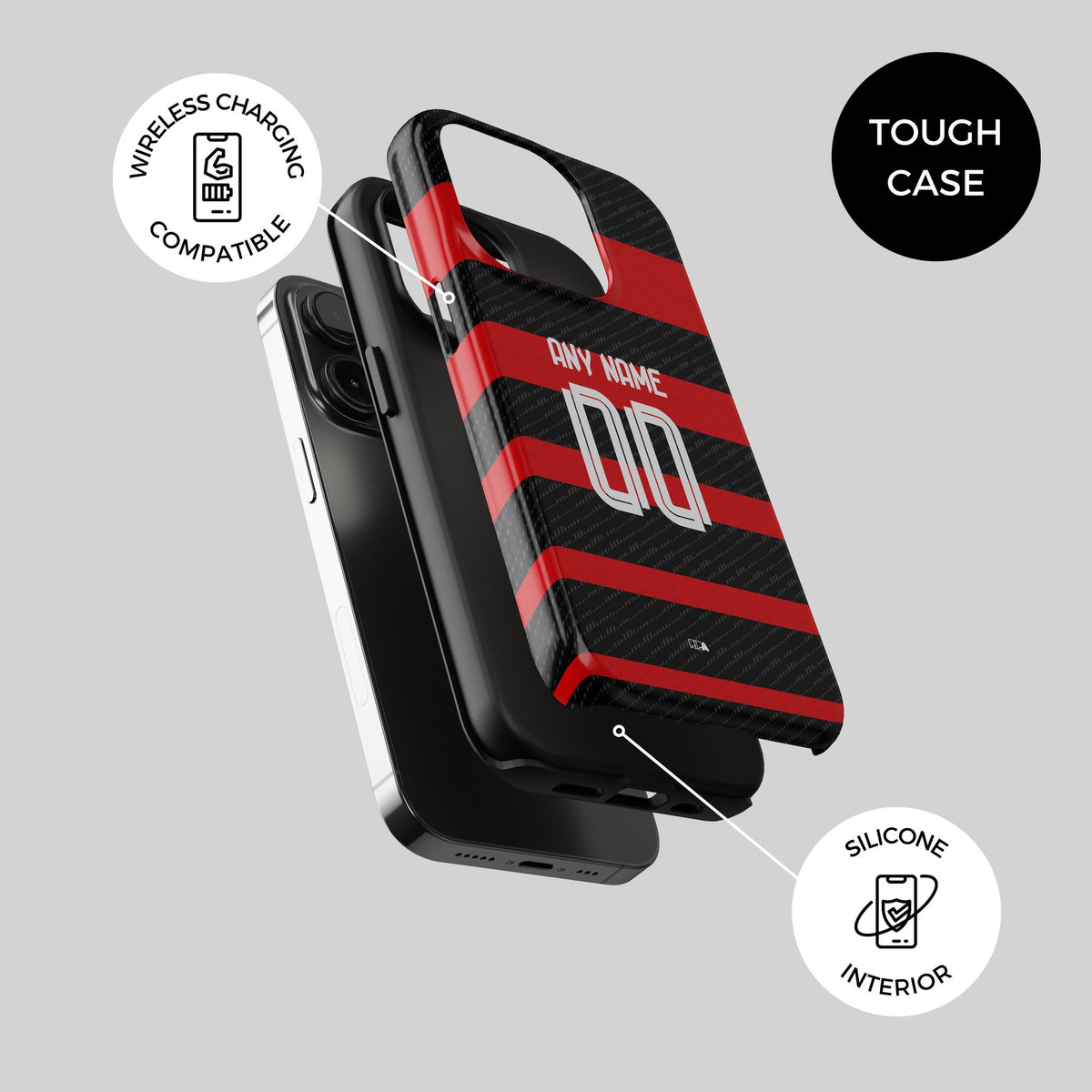 Phone case with the Flamengo 2024 Home football shirt design by RIPA Football