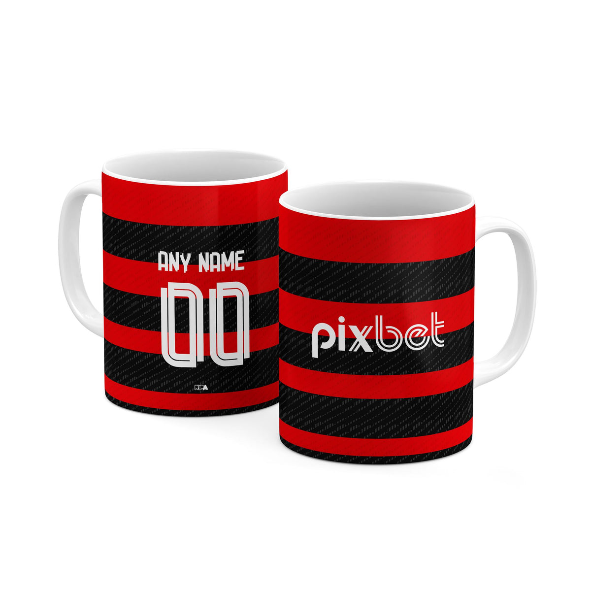 Mug with the Flamengo 2024 Home football shirt design by RIPA Football