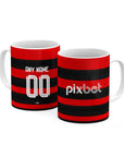Mug with the Flamengo 2024 Home football shirt design by RIPA Football