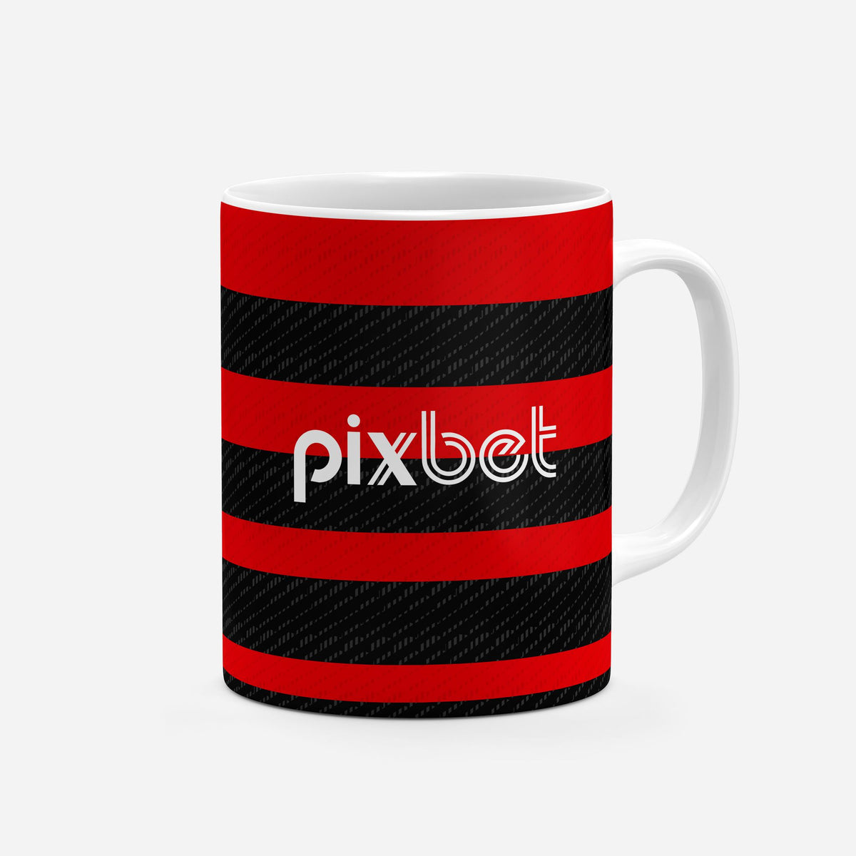 Mug with the Flamengo 2024 Home football shirt design by RIPA Football
