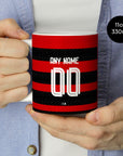 Mug with the Flamengo 2024 Home football shirt design by RIPA Football