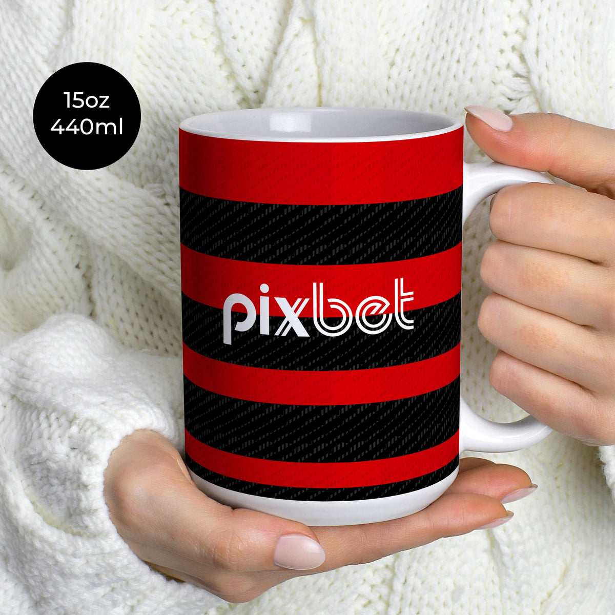 Mug with the Flamengo 2024 Home football shirt design by RIPA Football