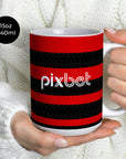 Mug with the Flamengo 2024 Home football shirt design by RIPA Football