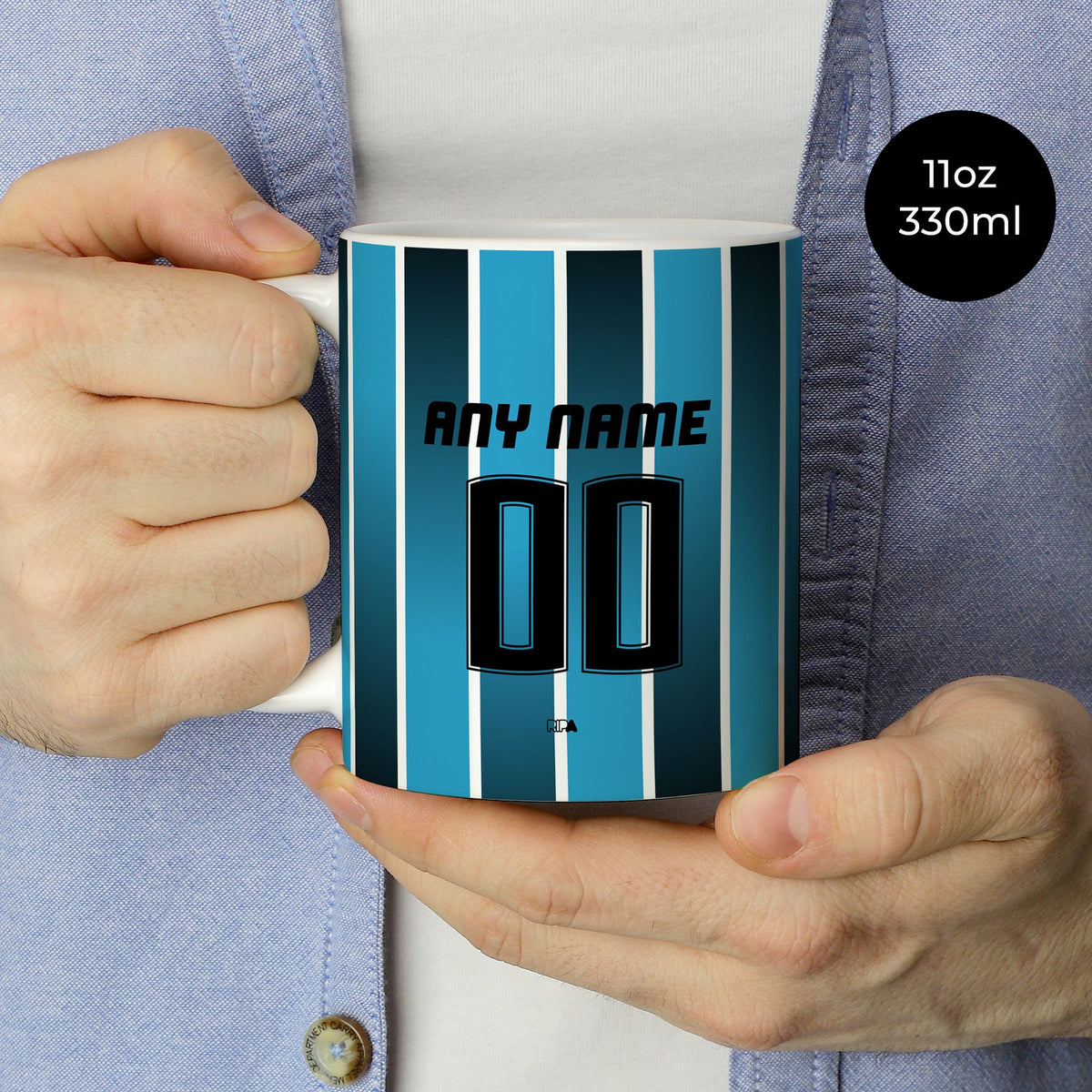 Mug with the Grêmio 2026 Home football shirt design by RIPA Football
