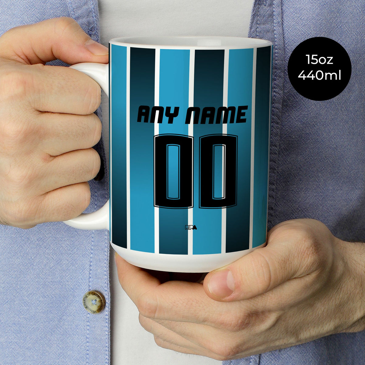 Mug with the Grêmio 2026 Home football shirt design by RIPA Football