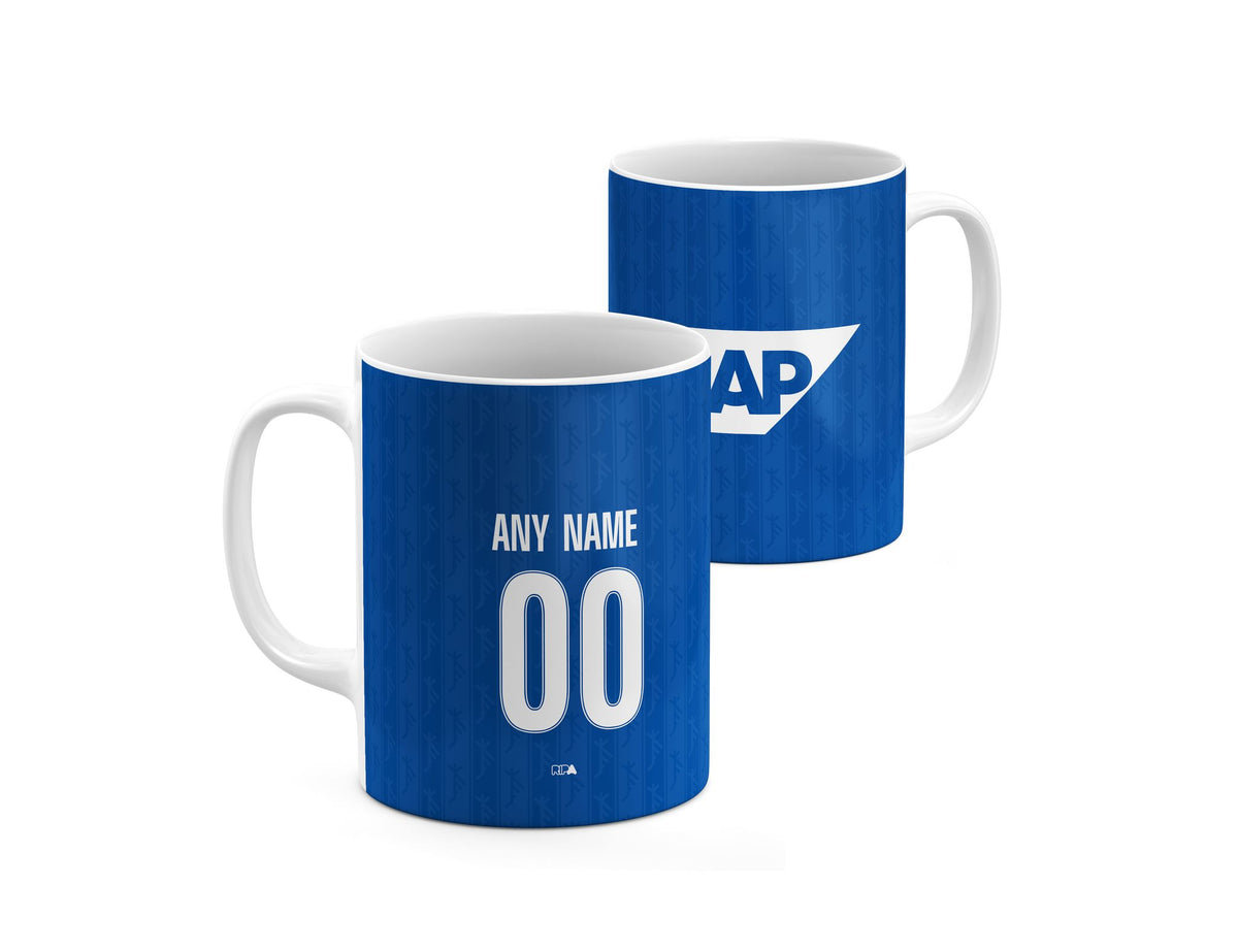 Mug with the Hoffenheim 2026-27 Home football shirt design by RIPA Football