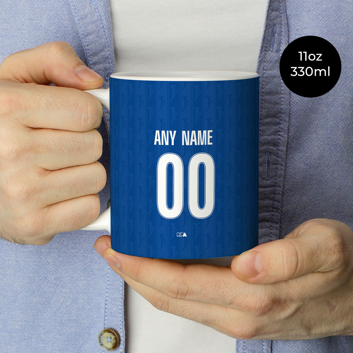 Mug with the Hoffenheim 2026-27 Home football shirt design by RIPA Football
