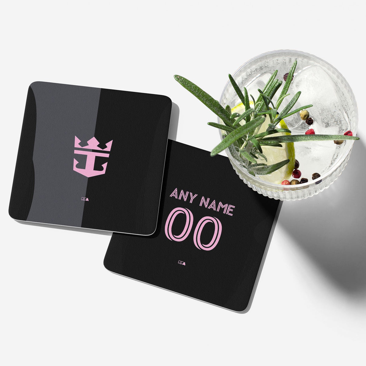Coaster with the Inter Miami 2025 Away football shirt design by RIPA Football