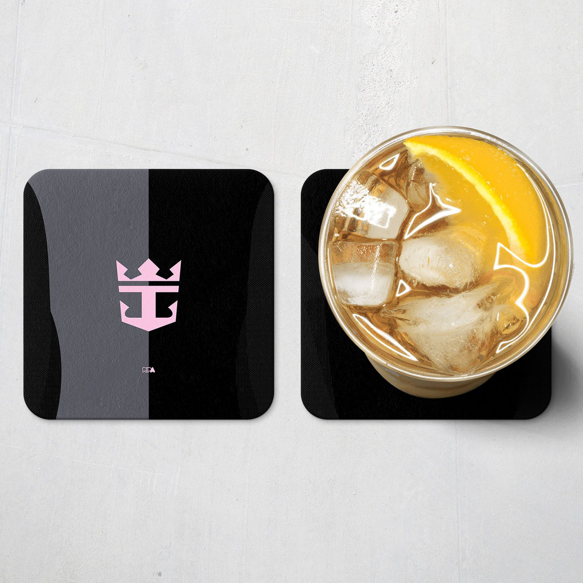 Coaster with the Inter Miami 2025 Away football shirt design by RIPA Football