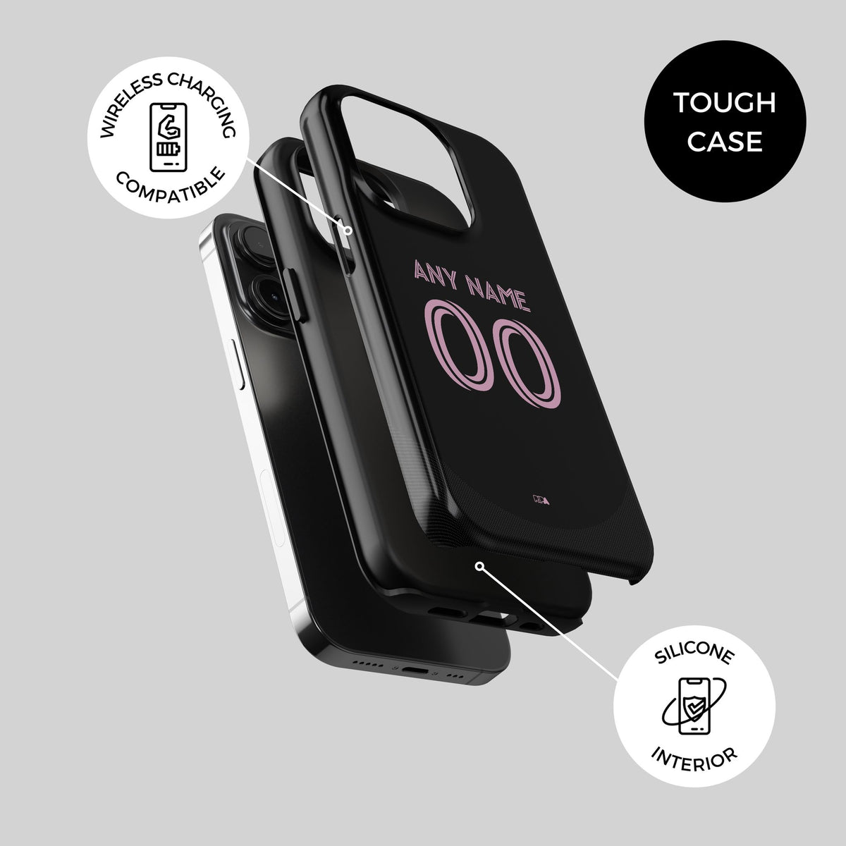 Phone case with the Inter Miami 2025 Away football shirt design by RIPA Football