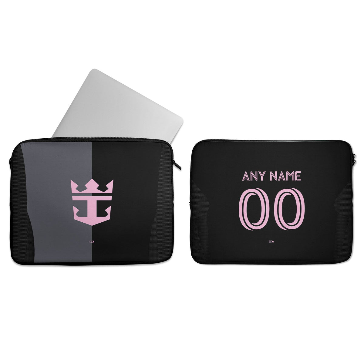 Laptop sleeve with the Inter Miami 2025 Away football shirt design by RIPA Football