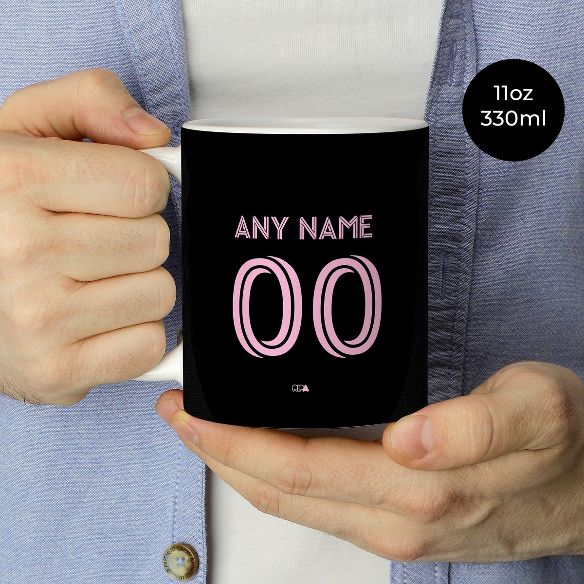 Mug with the Inter Miami 2025 Away football shirt design by RIPA Football