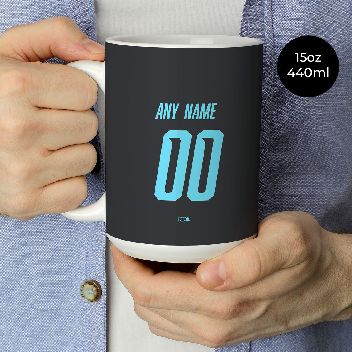 Mug with the Ipswich Town 2025-26 Third football shirt design by RIPA Football