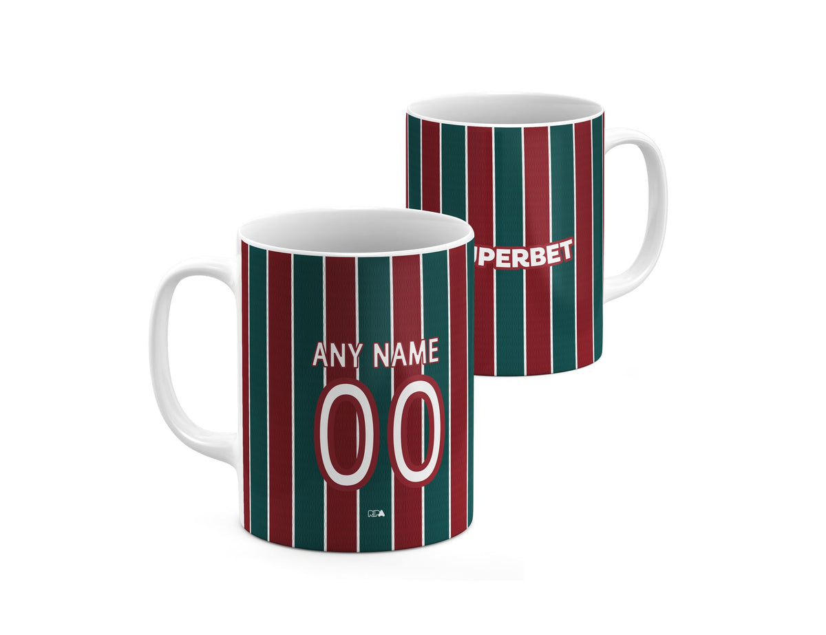 Mug with the Fluminense 2026 Home football shirt design by RIPA Football