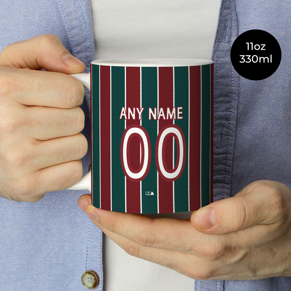 Mug with the Fluminense 2026 Home football shirt design by RIPA Football