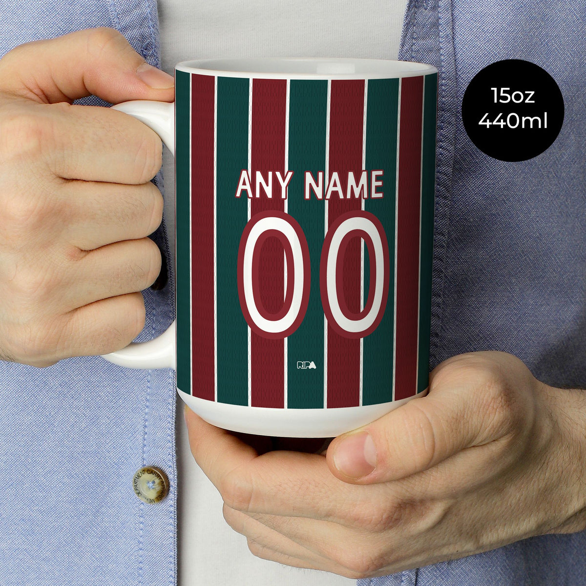 Mug with the Fluminense 2026 Home football shirt design by RIPA Football