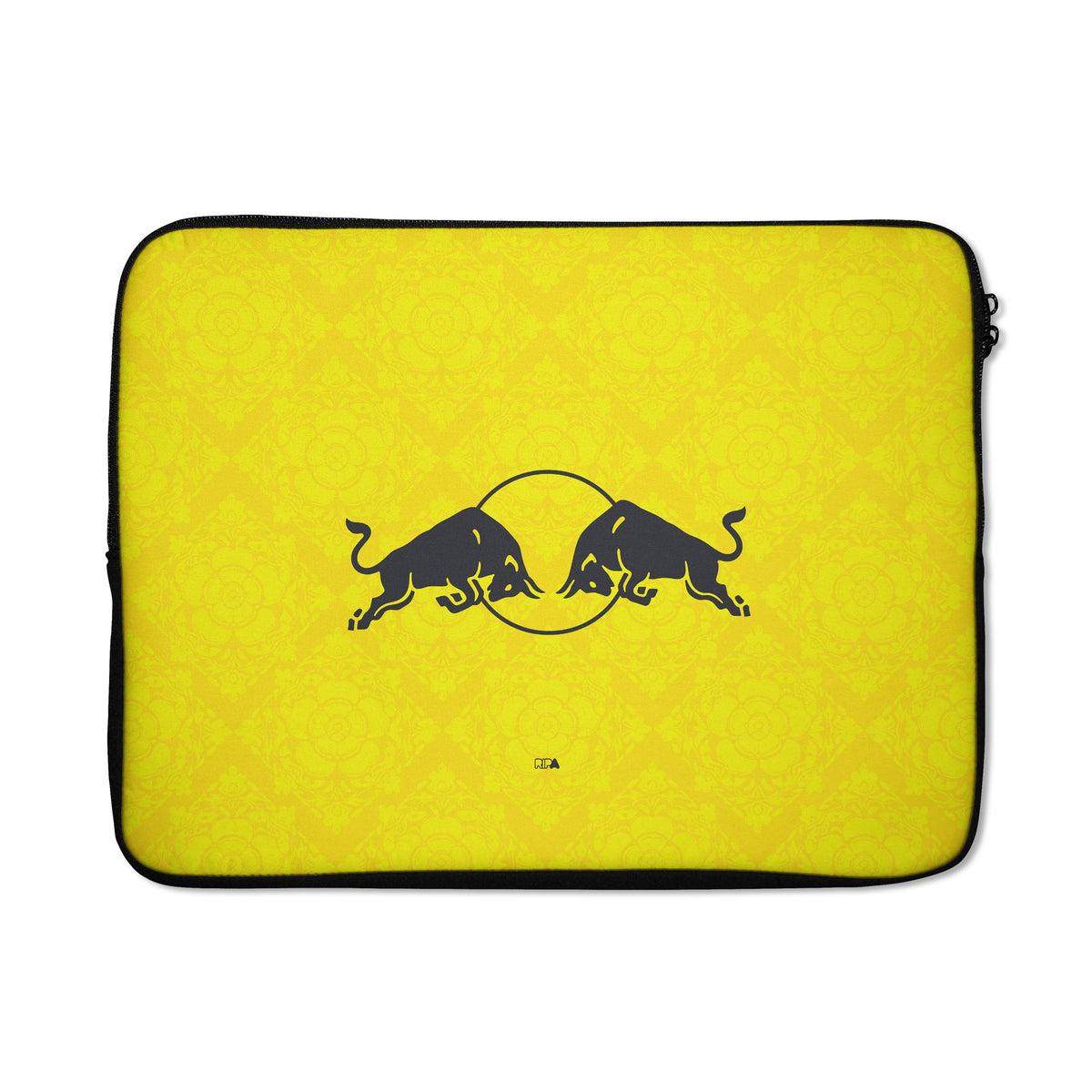 Laptop sleeve with the Leeds United 2026-27 Away football shirt design by RIPA Football