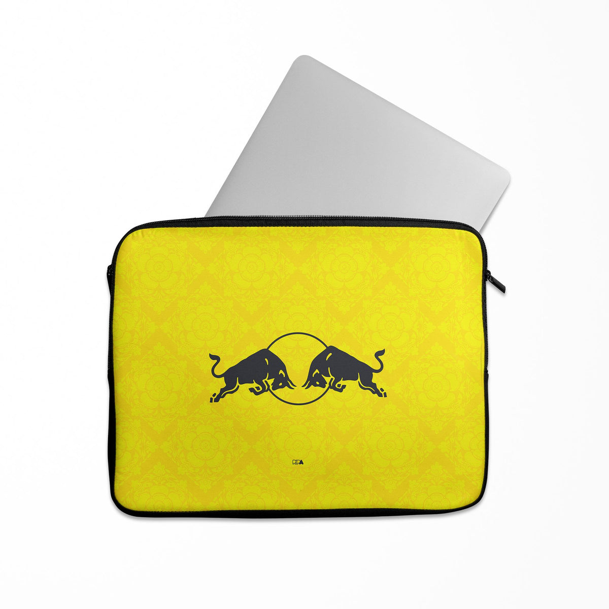 Laptop sleeve with the Leeds United 2026-27 Away football shirt design by RIPA Football