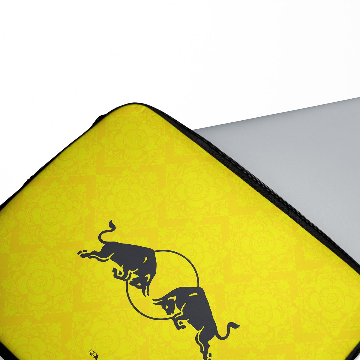 Laptop sleeve with the Leeds United 2026-27 Away football shirt design by RIPA Football