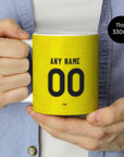 Mug with the Leeds United 2026-27 Away football shirt design by RIPA Football