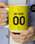 Mug with the Leeds United 2026-27 Away football shirt design by RIPA Football