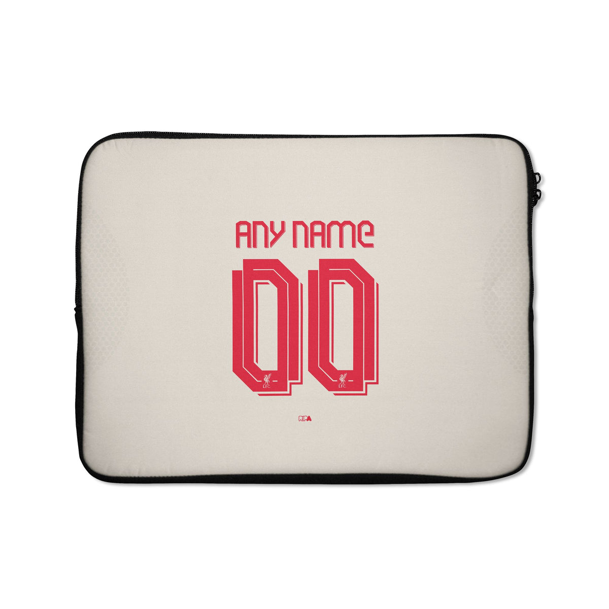 Laptop sleeve with the Liverpool 2025-26 Away football shirt design by RIPA Football