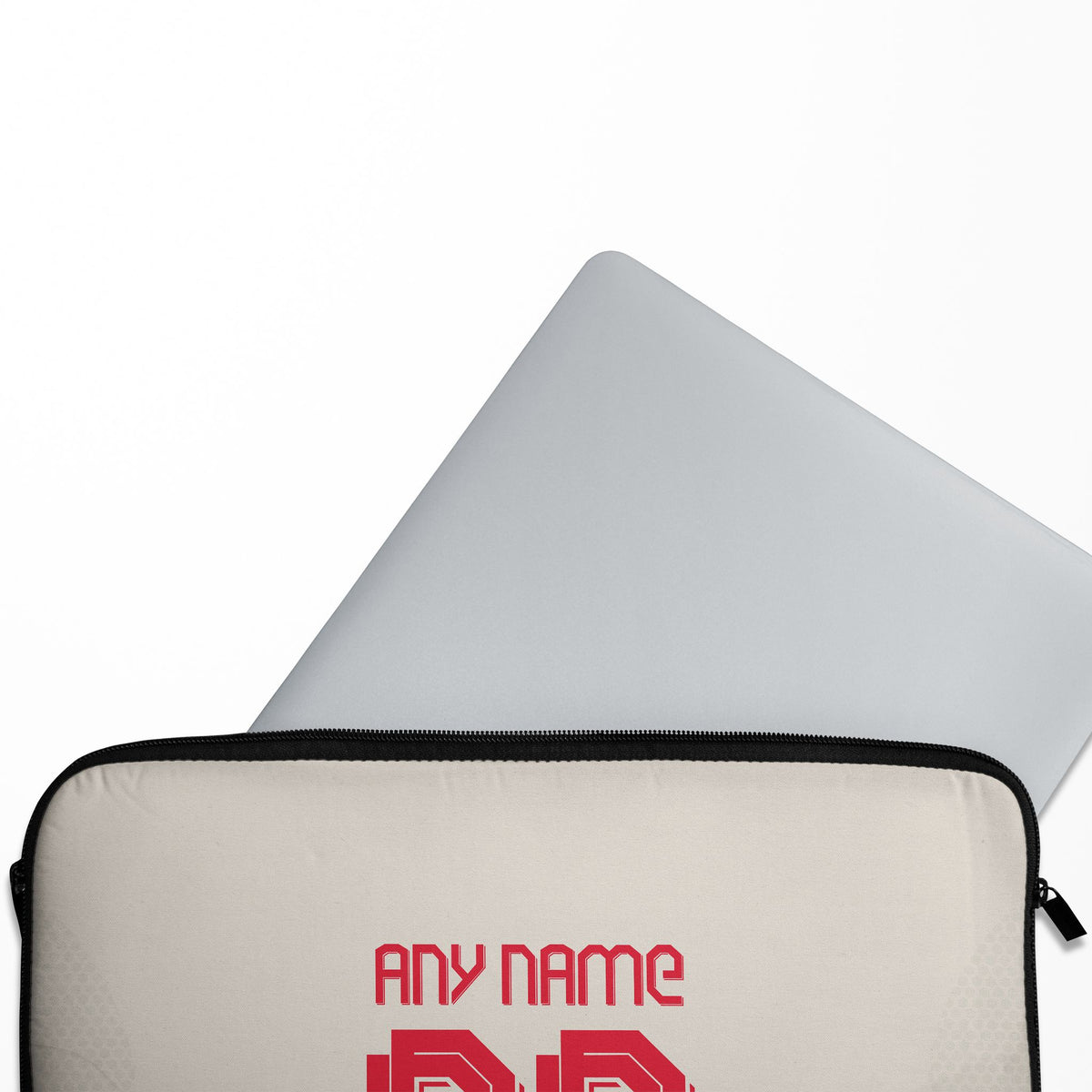 Laptop sleeve with the Liverpool 2025-26 Away football shirt design by RIPA Football