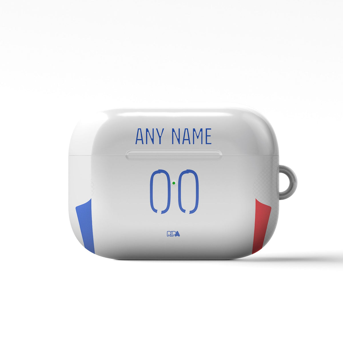 AirPods case with the Olympique Lyonnais 2024-25 Home football shirt design by RIPA Football