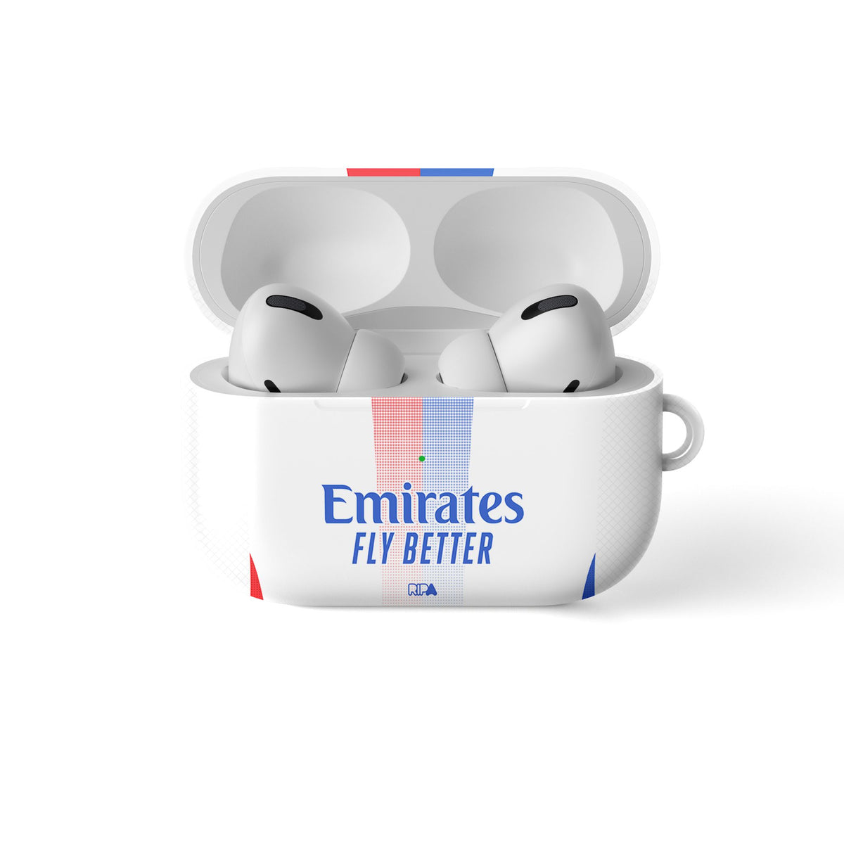 AirPods case with the Olympique Lyonnais 2024-25 Home football shirt design by RIPA Football