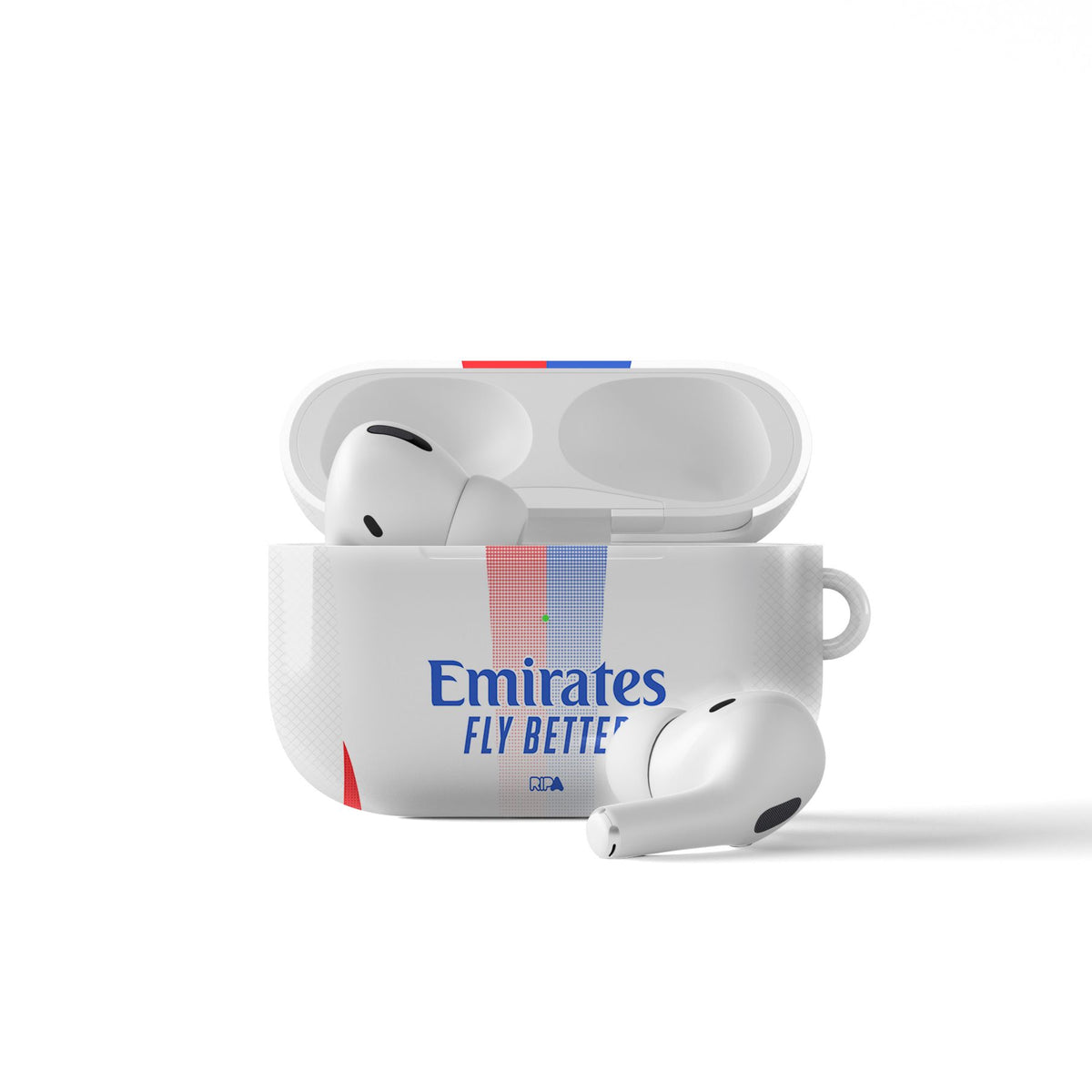 AirPods case with the Olympique Lyonnais 2024-25 Home football shirt design by RIPA Football