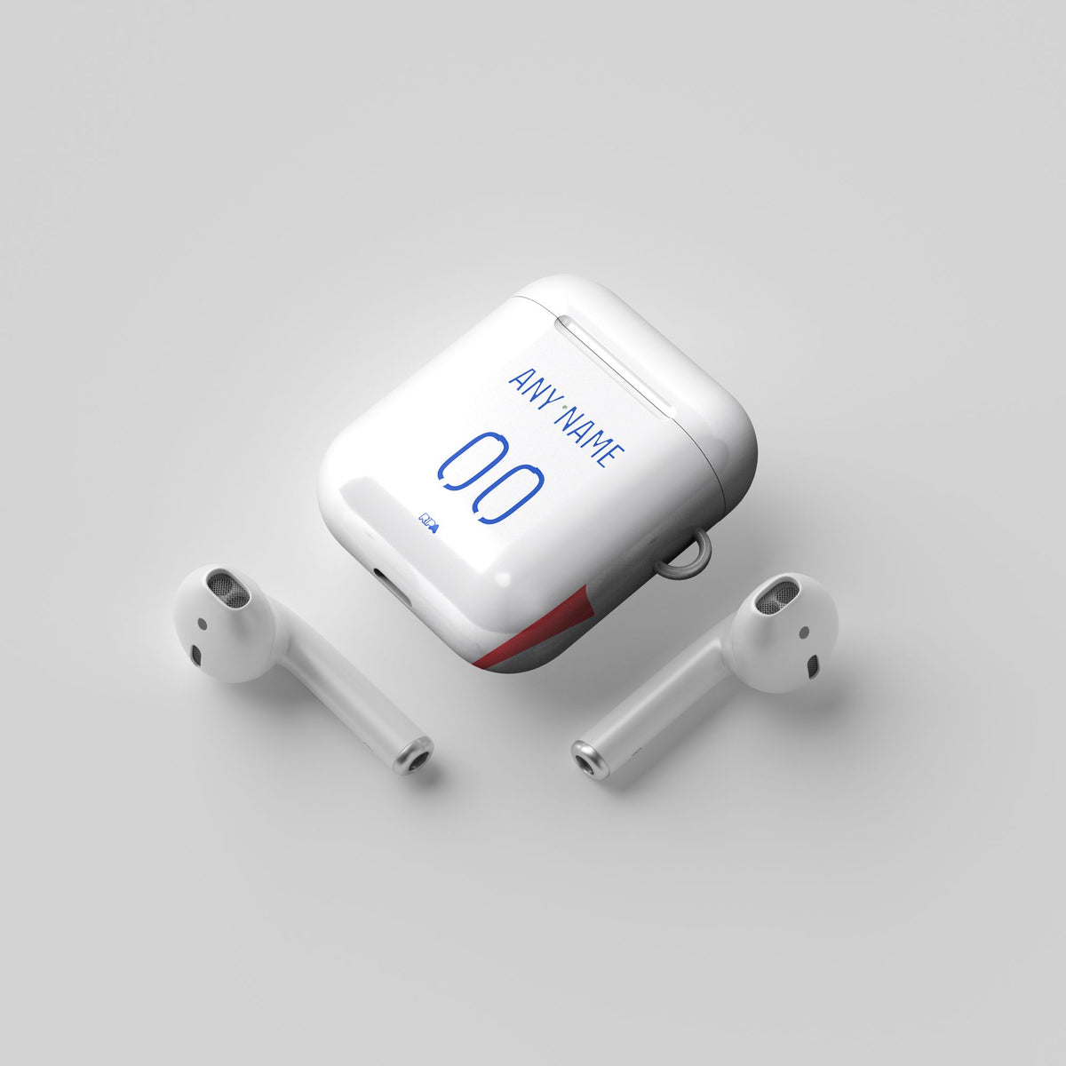 AirPods case with the Olympique Lyonnais 2024-25 Home football shirt design by RIPA Football