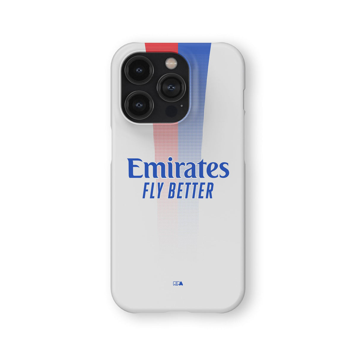 Phone case with the Olympique Lyonnais 2024-25 Home football shirt design by RIPA Football