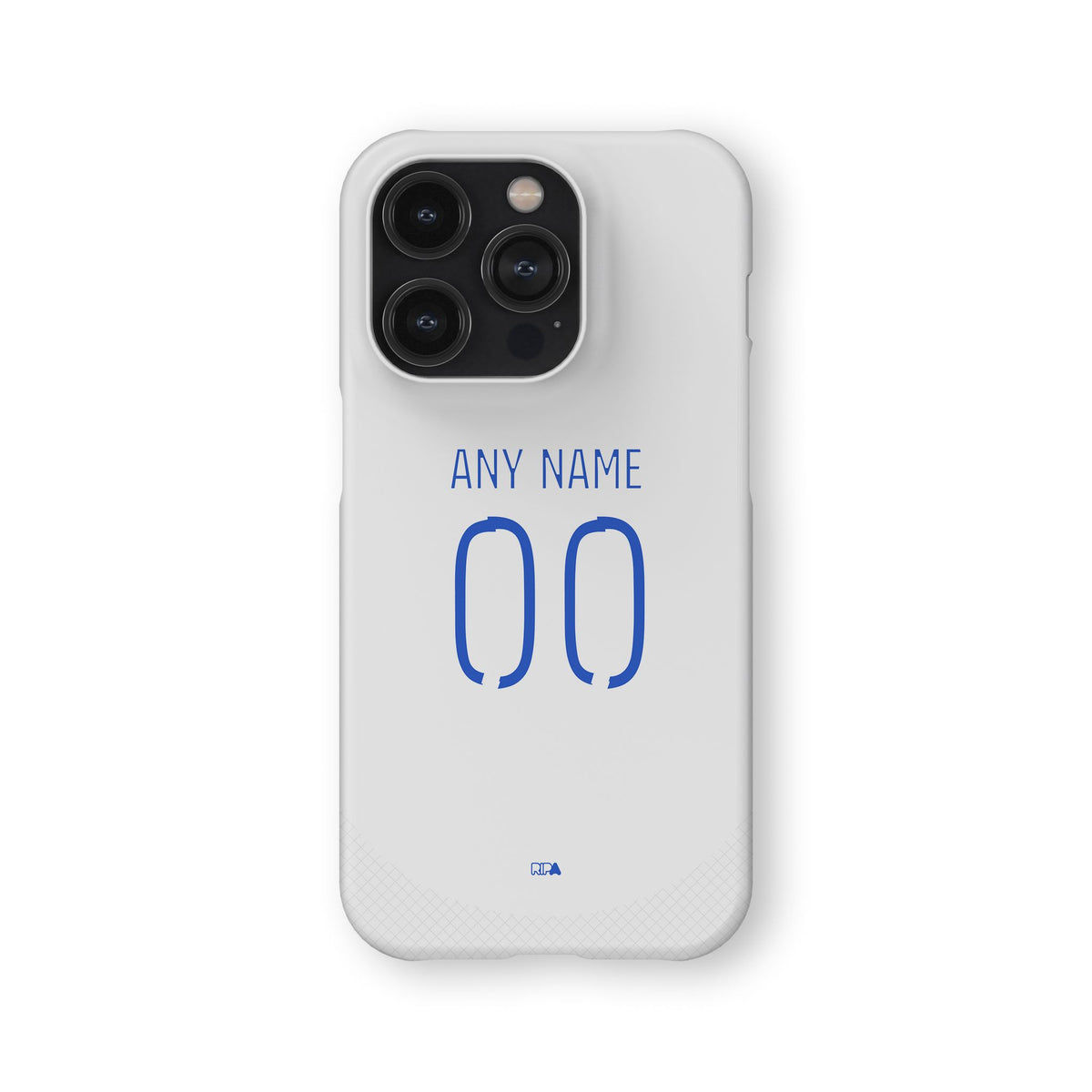 Phone case with the Olympique Lyonnais 2024-25 Home football shirt design by RIPA Football