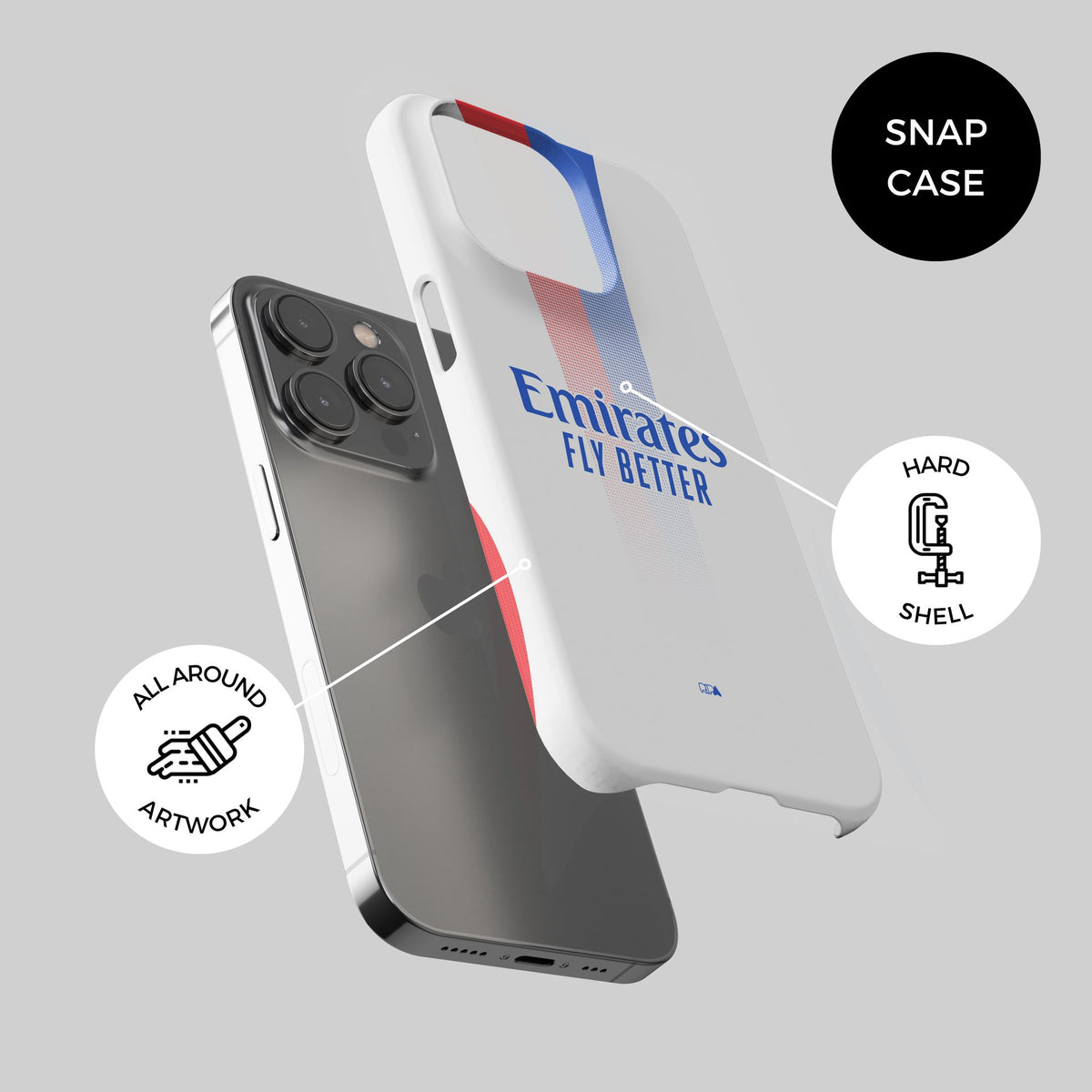 Phone case with the Olympique Lyonnais 2024-25 Home football shirt design by RIPA Football
