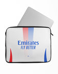 Laptop sleeve with the Olympique Lyonnais 2024-25 Home football shirt design by RIPA Football