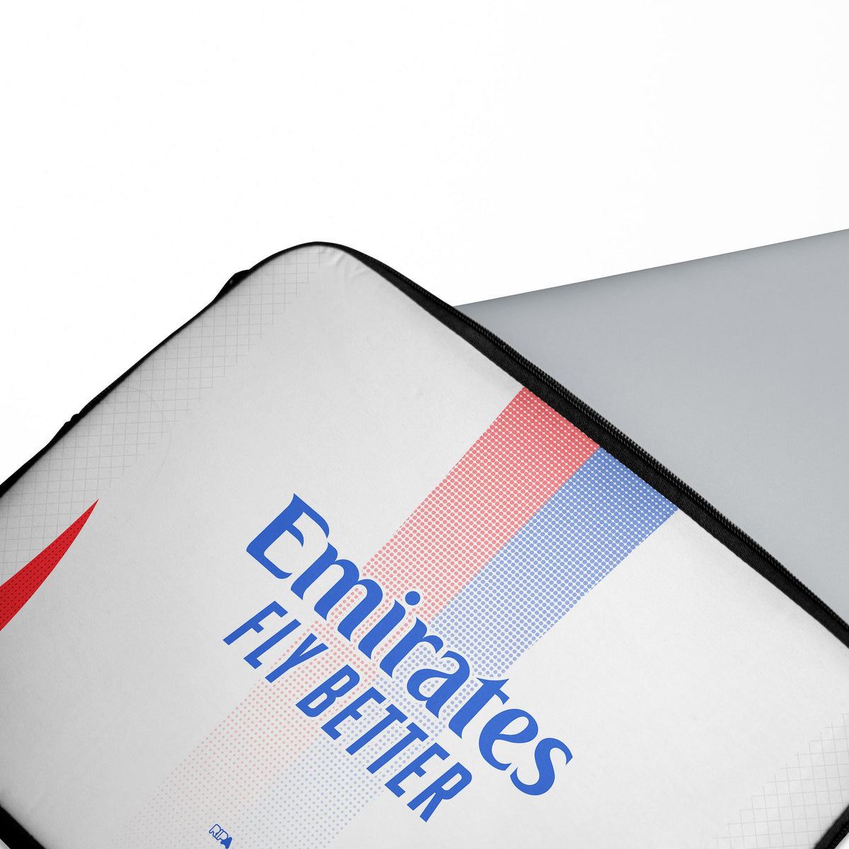 Laptop sleeve with the Olympique Lyonnais 2024-25 Home football shirt design by RIPA Football