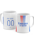 Mug with the Olympique Lyonnais 2024-25 Home football shirt design by RIPA Football