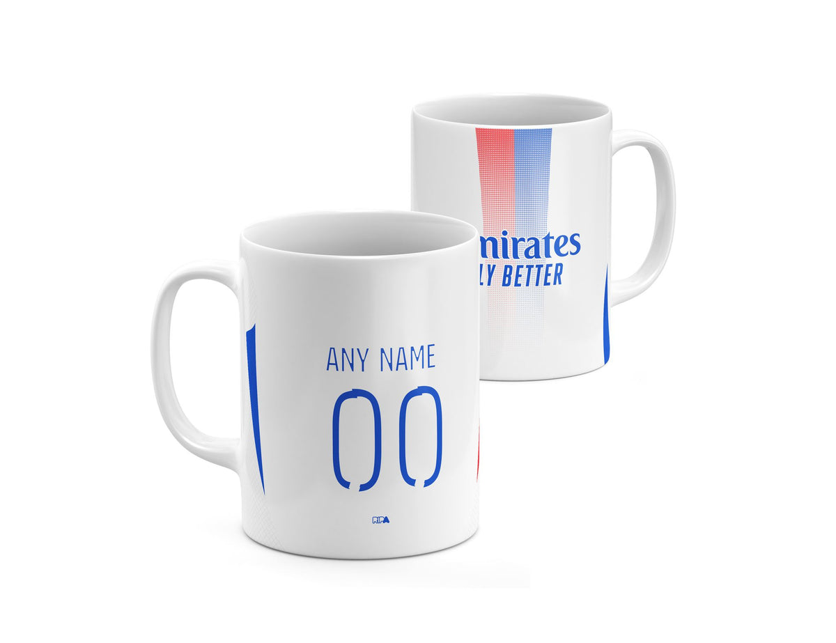 Mug with the Olympique Lyonnais 2024-25 Home football shirt design by RIPA Football