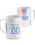 Mug with the Olympique Lyonnais 2024-25 Home football shirt design by RIPA Football