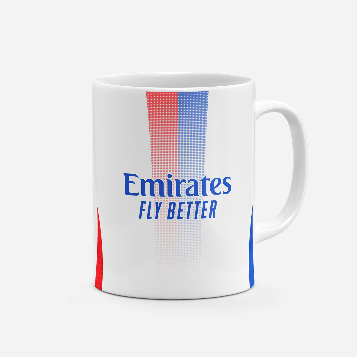 Mug with the Olympique Lyonnais 2024-25 Home football shirt design by RIPA Football