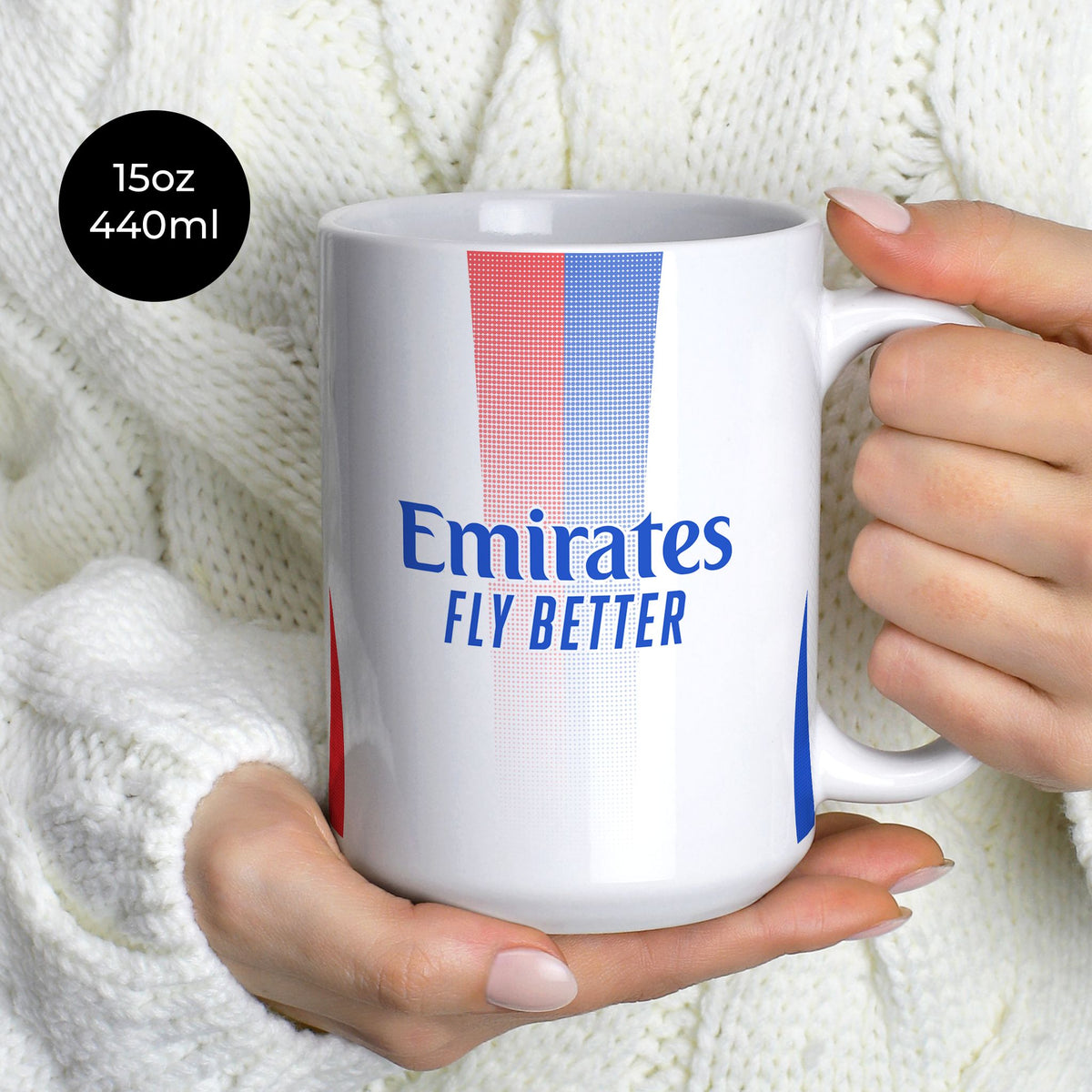 Mug with the Olympique Lyonnais 2024-25 Home football shirt design by RIPA Football