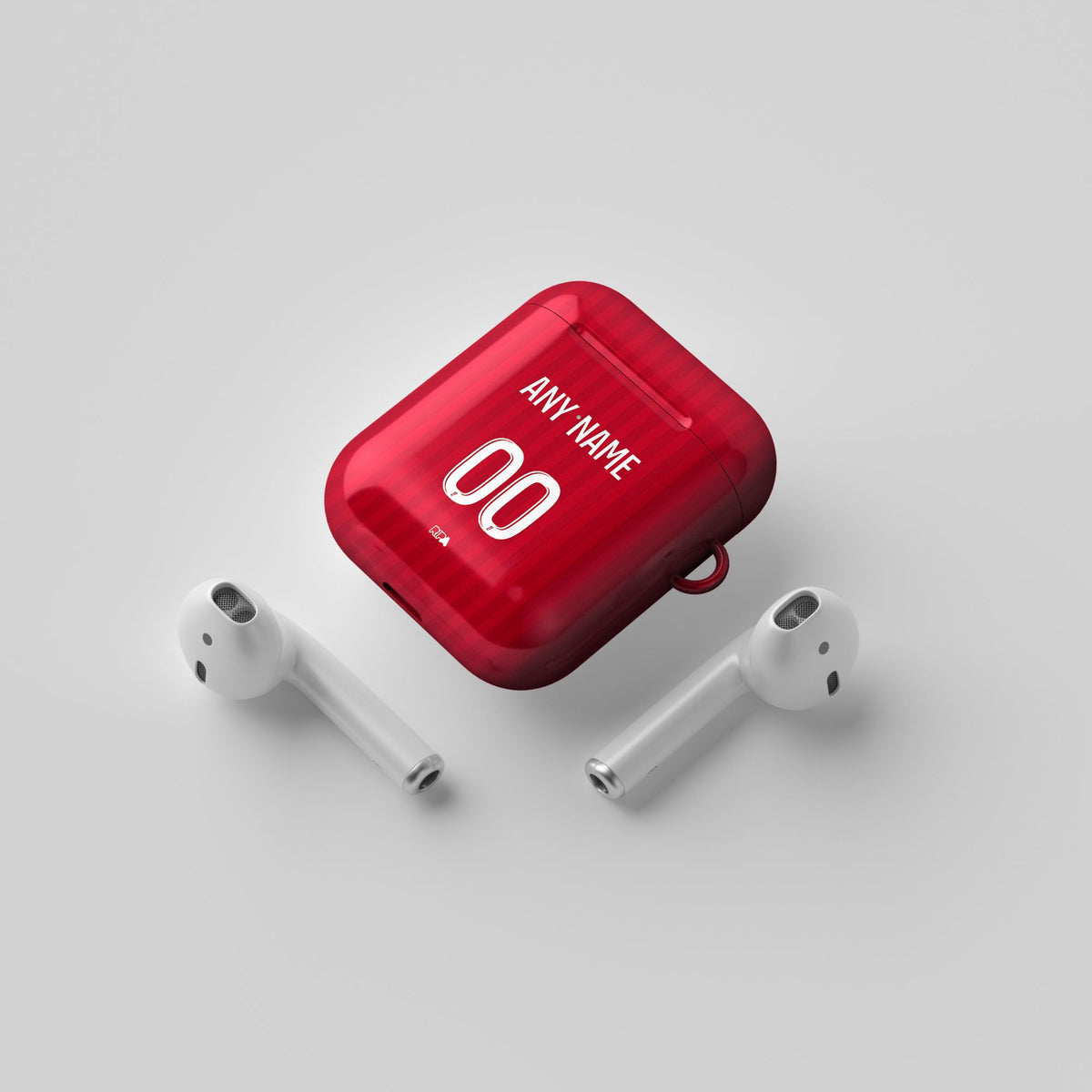 AirPods case with the Olympique Lyonnais 2026-27 Away football shirt design by RIPA Football