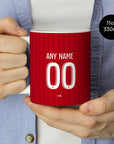 Mug with the Olympique Lyonnais 2026-27 Away football shirt design by RIPA Football